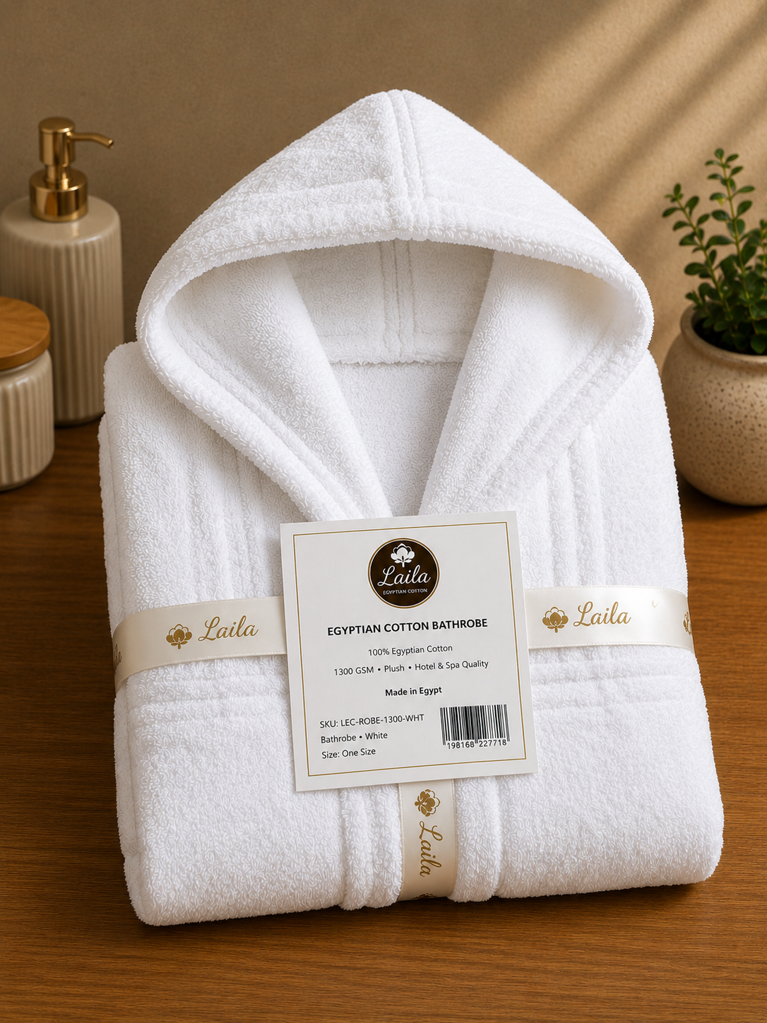 Egyptian Cotton Bathrobe 1300 grams, Plush Hotel and Spa Robe, White