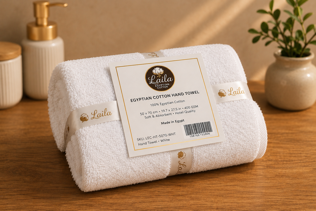 Egyptian Cotton Hand Towel 50 x 70 cm, 400 GSM, Soft Hotel Style Towel, White