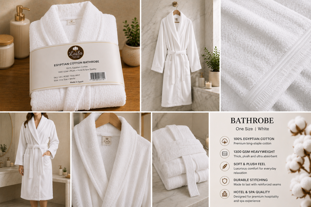 Egyptian Cotton Bathrobe 1300 GSM, Plush Hotel & Spa Robe, White