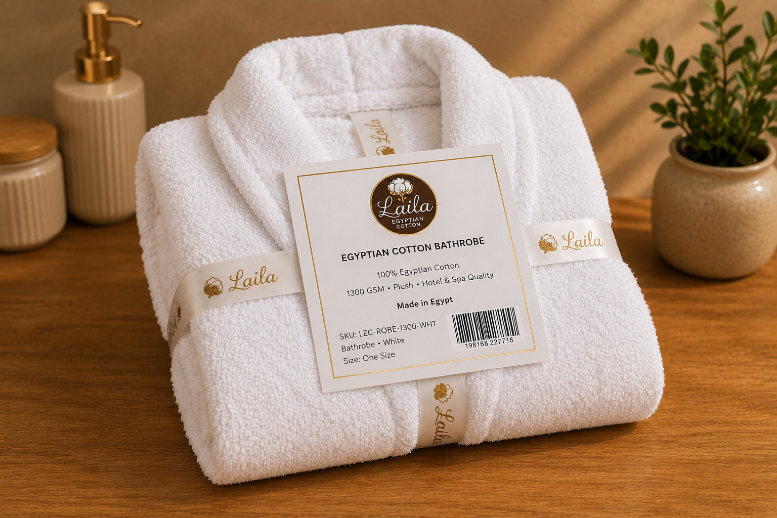 Egyptian Cotton Bathrobe 1300 GSM, Plush Hotel & Spa Robe, White