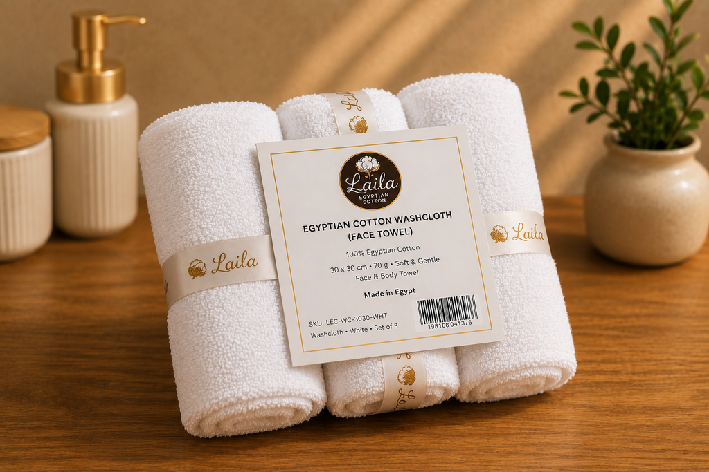 Egyptian Cotton Washcloth (Face Towel) 30 x 30 cm, Soft Face & Body Towel, White (Set of 3)