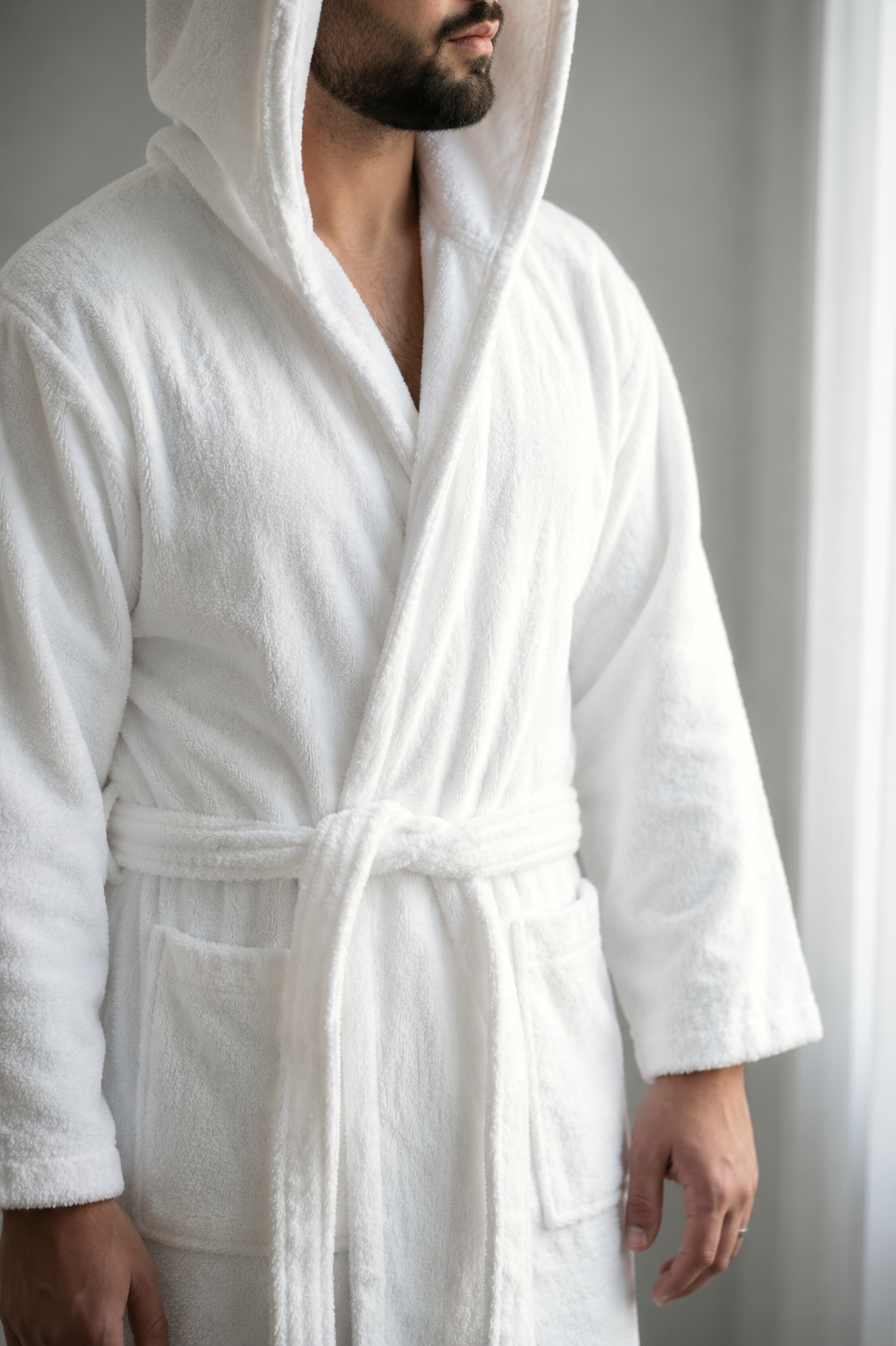 Egyptian Cotton Bathrobe 1300 grams, Plush Hotel and Spa Robe, White